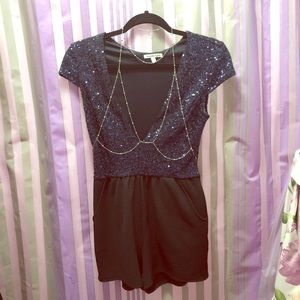 Blue sequin deep v romper